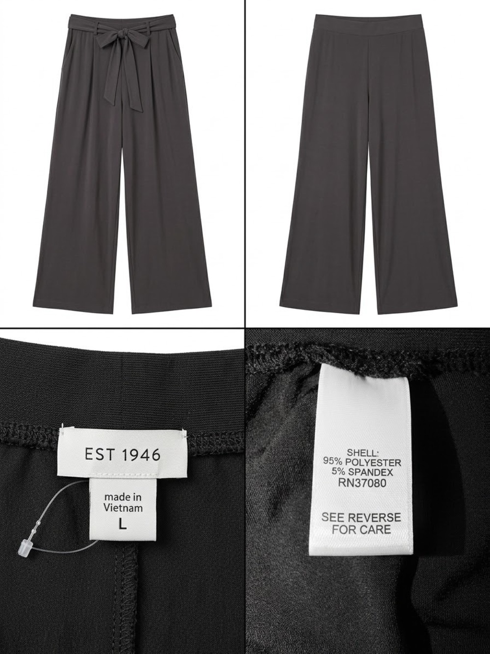 Cato Black Wide-Leg Pull-On Pants with Tie Waist